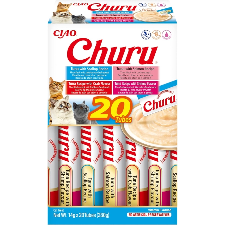 CHURU Snacks para gatos - 4 Sabores Puré de Marisco...