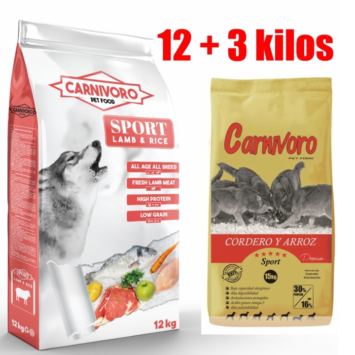 CARNIVORO Sport Cordero y Arroz 12 + 3 Kilos
