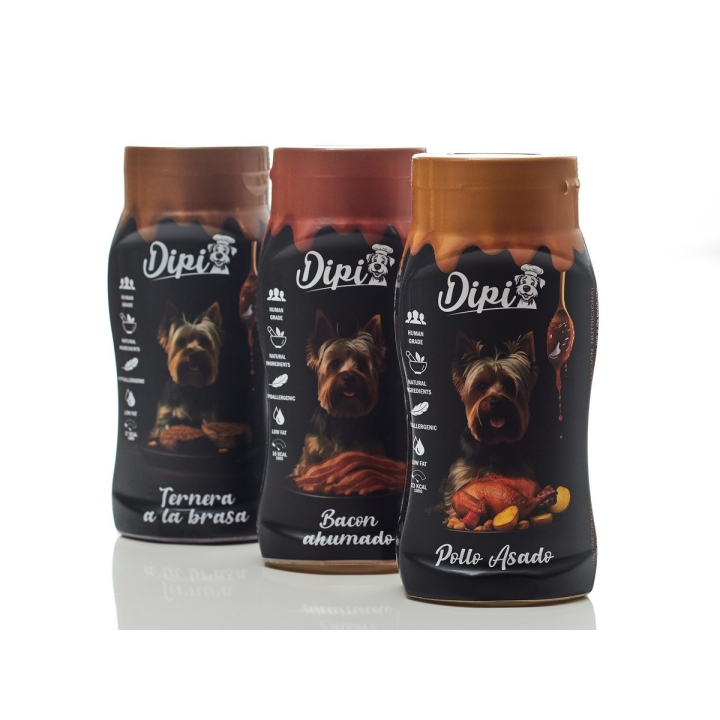 DIPI- Pack 3 Salsas para Perros - Sabores Bacon,...