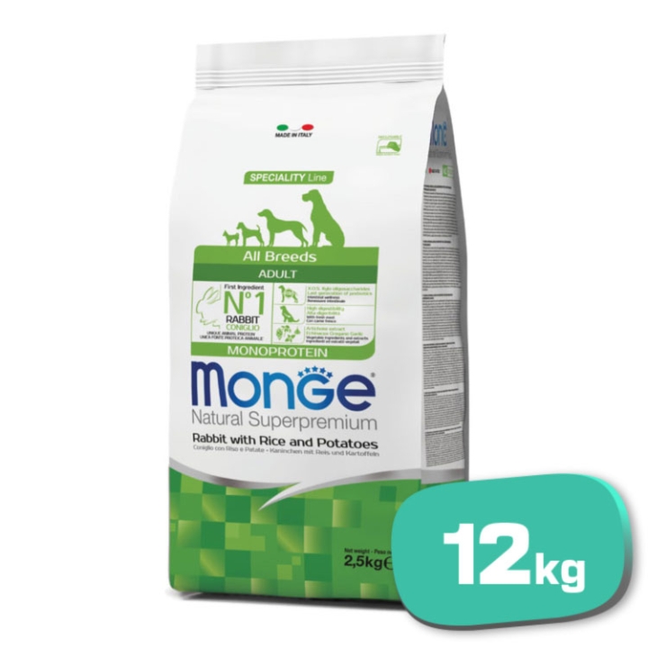 MONGE Perro Adulto con Conejo Arroz y Patata 12 Kg