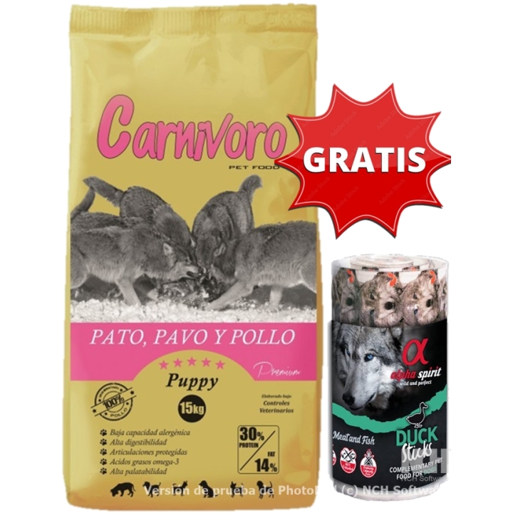 CARNIVORO Puppy con Pato Pollo y Pavo 15 Kg + Regalo